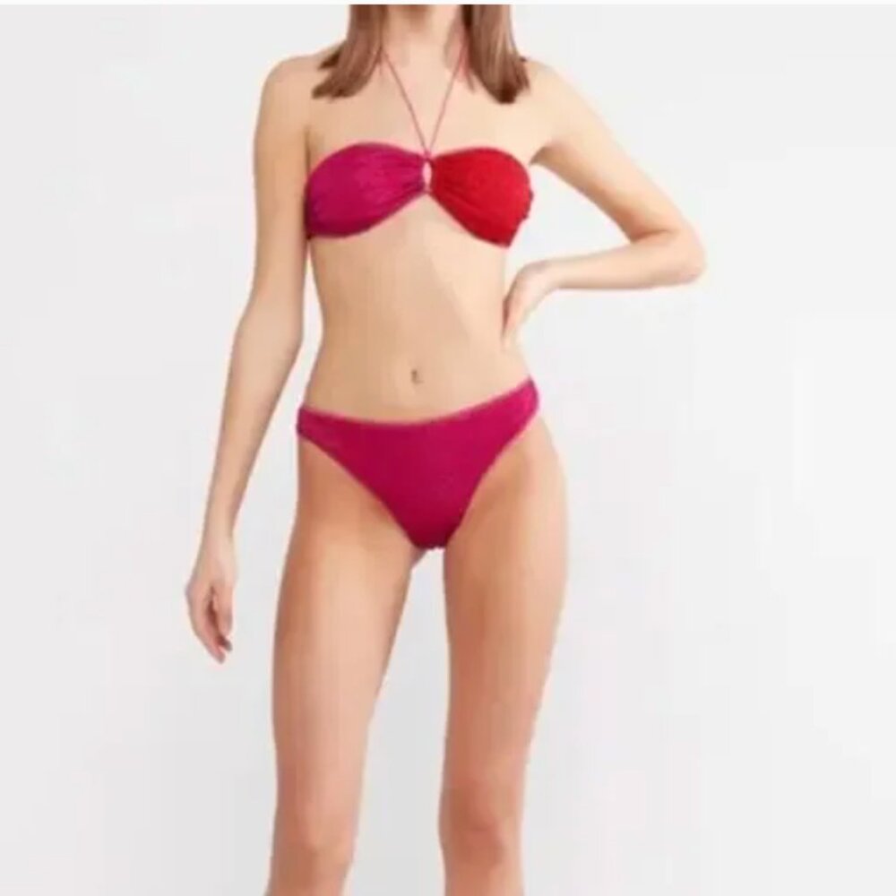 Oseree Lumiere Colorblock Two-Piece Swimsuit, Red Fuchsia, Size XL